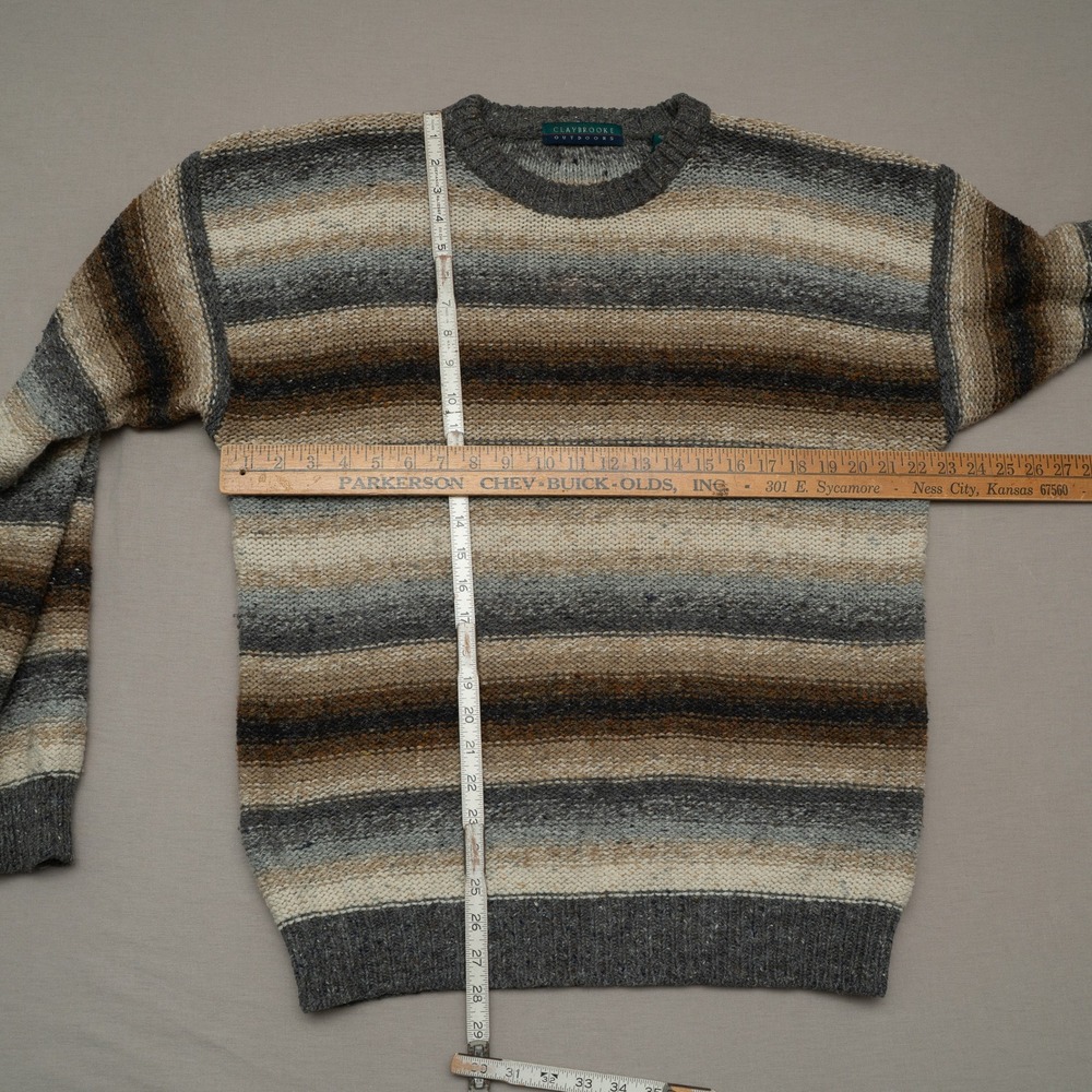 Vintage 80s 90s Striped Sweater Oversized Chill Lightweight Neutral Tan Gray - Picture 3 of 6